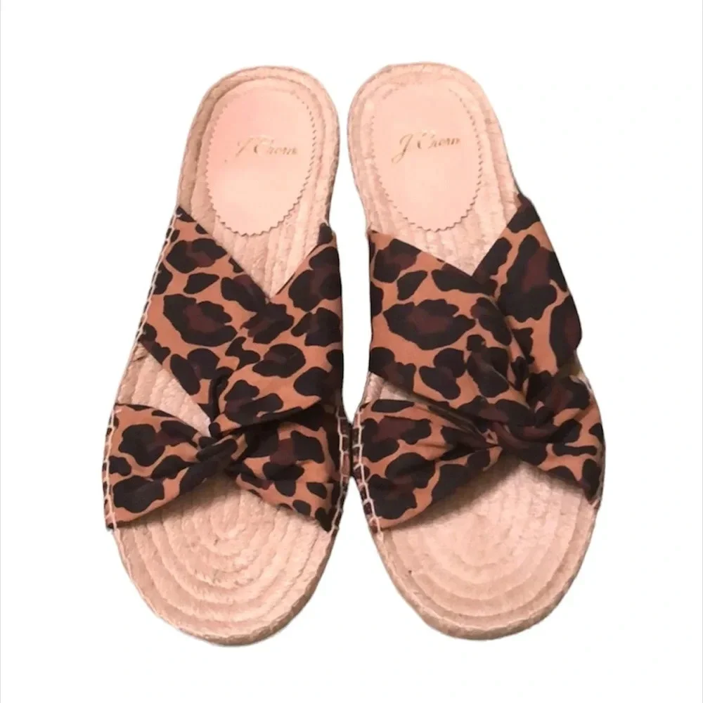 NIB J.CREW LEOPARD ESPADRILLE SLIDES